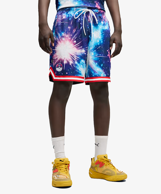PUMA | X POKEMON ALL OVER PRINTED BASKETBALL SHORTS {  PUMA BLACK-AOP