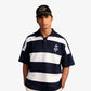 ALMOST GODS | ALPHA CROSS WOVEN STRIPED POLO { NAVY/WHITE