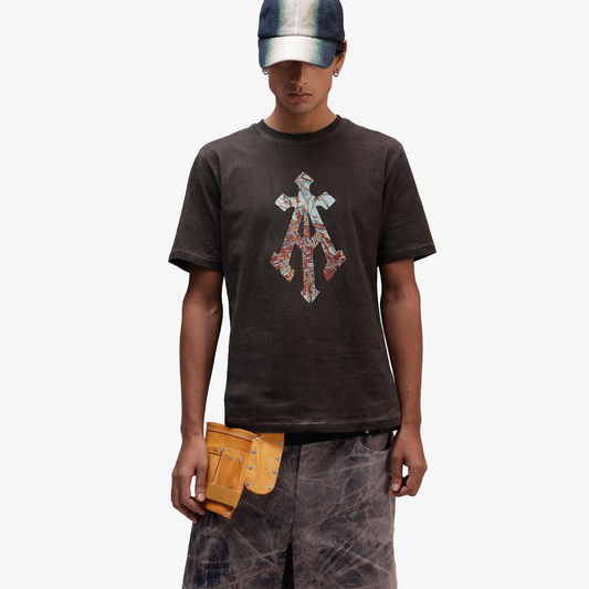 ALMOST GODS | SHATTERED ALPHA CROSS TEE WITH PIGMENT WASH { BROWN