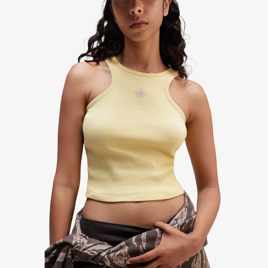 ALMOST GODS | ALPHA CROSS RIBBED TANK TOP { BUTTER YELLOW