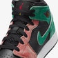 Jordan | AIR JORDAN 1 MID SE (GS)  { BLACK/PINE GREEN-DUNE RED-PINE GREEN