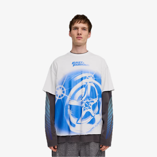 PUMA | x FAST & FURIOUS  LONG SLEEVE LAYERED TEE { PUMA WHITE-DUSKY GRAY