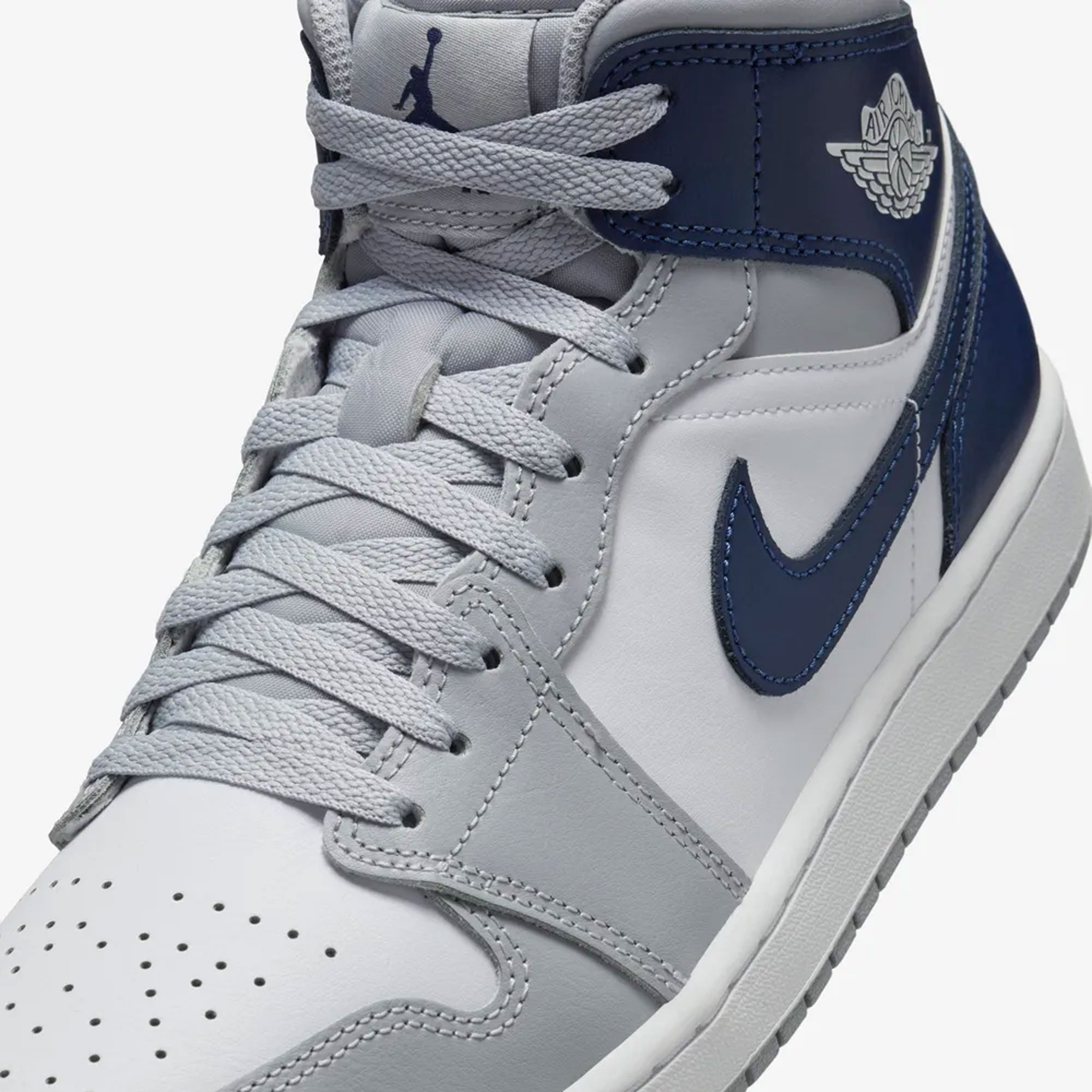 Buy Air Jordan 1 Mid White, Midnight & Navy Wolf Grey Shoes Online