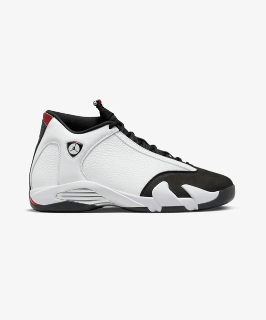 JORDAN | AIR JORDAN 14 RETRO "BLACK TOE" { WHITE/VARSITY RED-BLACK-METALLIC SILVER
