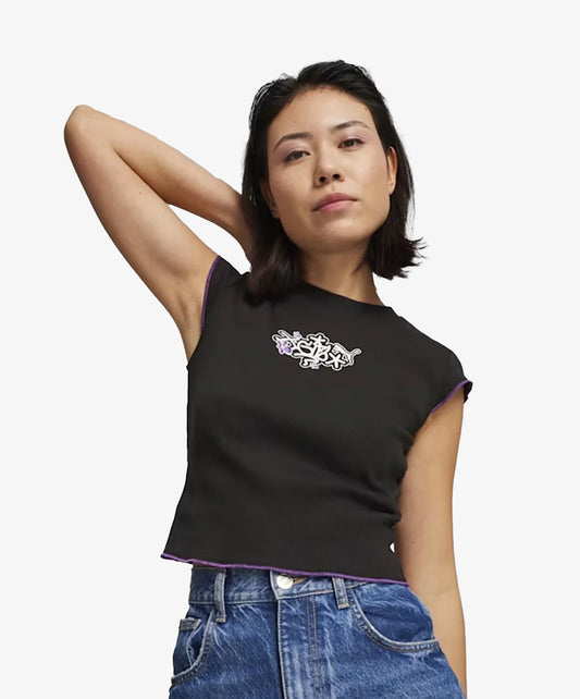 Puma | x X-GIRL RIBBED SLIM FIT TEE  { BLACK