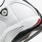 JORDAN | AIR JORDAN 14 RETRO "BLACK TOE" { WHITE/VARSITY RED-BLACK-METALLIC SILVER