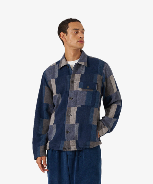 UNIVERSAL WORKS | JAPANESE PATCHWORK L/S TECH OVERSHIRT { NAVY