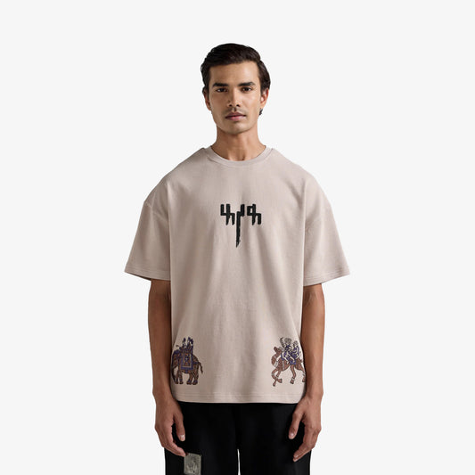 F A R A K | BARAAT BLOCK PRINTED TSHIRT { BEIGE BROWN