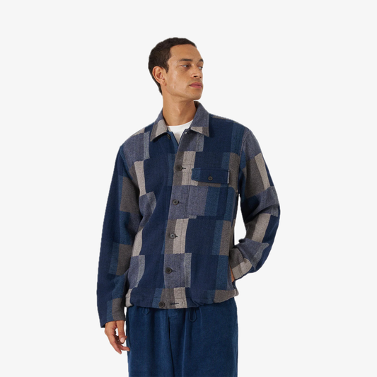 UNIVERSAL WORKS | JAPANESE PATCHWORK L/S TECH OVERSHIRT { NAVY