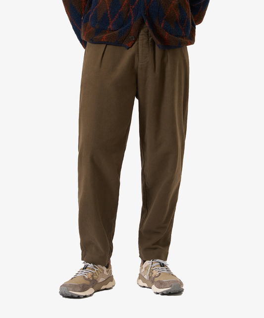 UNIVERSAL WORKS | COMFORT MOLESKIN PLEATED TRACK PANT { KHAKI