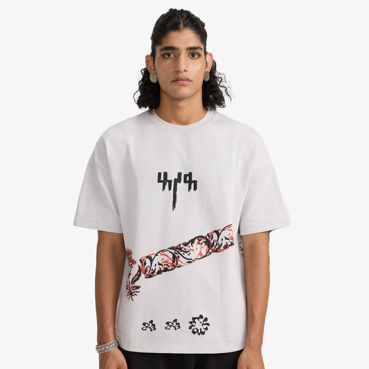 F A R A K | GREY BLOCK PRINTED T-SHIRT { GREY/GREY