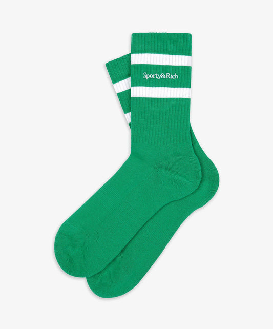 SPORTY & RICH | SERIF LOGO SOCKS { VERDE/WHITE