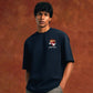 ALMOST GODS | BURNING HEART BOXY TEE { NAVY