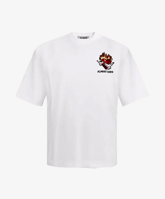 ALMOST GODS | BURNING HEART BOXY TEE { WHITE
