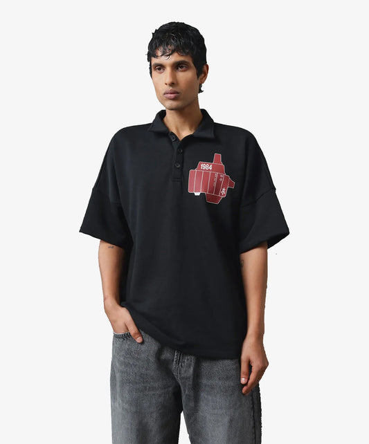 ALMOST GODS | ASSEMBLAGE BOXY POLO { BLACK