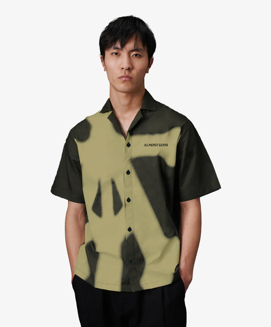 ALMOST GODS | ALPHA CROSS SPRAY PAINT SHIRT { GREEN