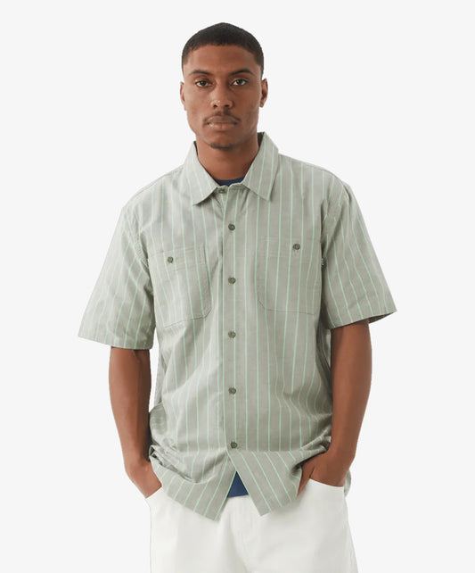 HUF | PARKER WORK SHIRT  { WHITE/GREEN