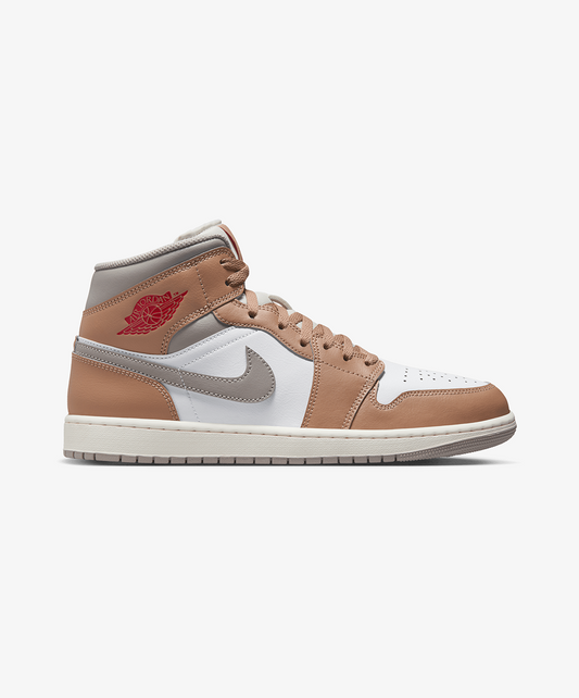 JORDAN | AIR JORDAN 1 MID { HEMP/FIRE RED-WHITE-COLLEGE GREY