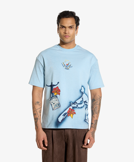 F A R A K | STONE WASH SPRAY T-SHIRT { BLUE