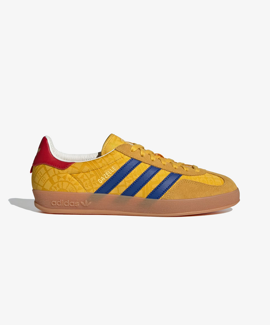 ADIDAS ORIGINALS | GAZELLE INDOOR { BOLD GOLD/POWER BLUE/TEAM COLLEGIATE RED