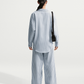 NIKE| SPORTSWEAR CHILL POPLIN OVERSIZED WOVEN LONG-SLEEVE STRIPED { MYSTIC NAVY/HYDROGEN BLUE/SUMMIT WHITE