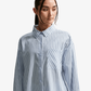 NIKE| SPORTSWEAR CHILL POPLIN OVERSIZED WOVEN LONG-SLEEVE STRIPED { MYSTIC NAVY/HYDROGEN BLUE/SUMMIT WHITE