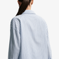 NIKE| SPORTSWEAR CHILL POPLIN OVERSIZED WOVEN LONG-SLEEVE STRIPED { MYSTIC NAVY/HYDROGEN BLUE/SUMMIT WHITE
