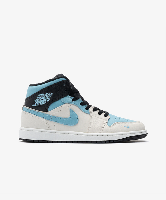 JORDAN | AIR JORDAN 1 MID { SUMMIT WHITE/BLUE CHILL-BLACK