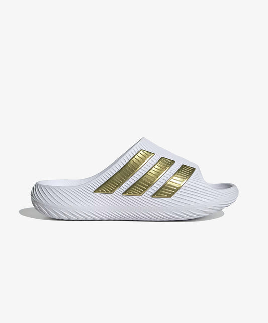 ADIDAS | PURECHILL SLIDES { CLOUD WHITE/GOLD METALLIC/GOLD METALLIC