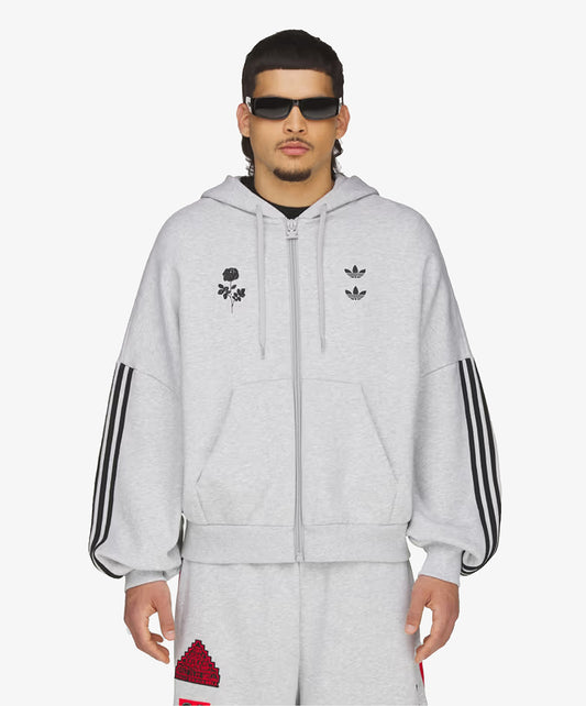 ADIDAS ORIGINALS | x CHAVARRIA FULL ZIP LOGO HOODIE { LIGHT GREY HEATHER
