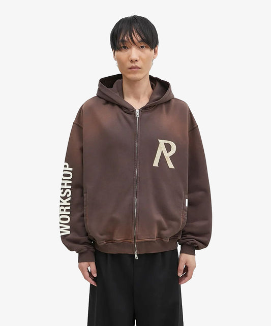 Represent | MASKING TAPE INITIAL ZIP HOODIE { CEDAR