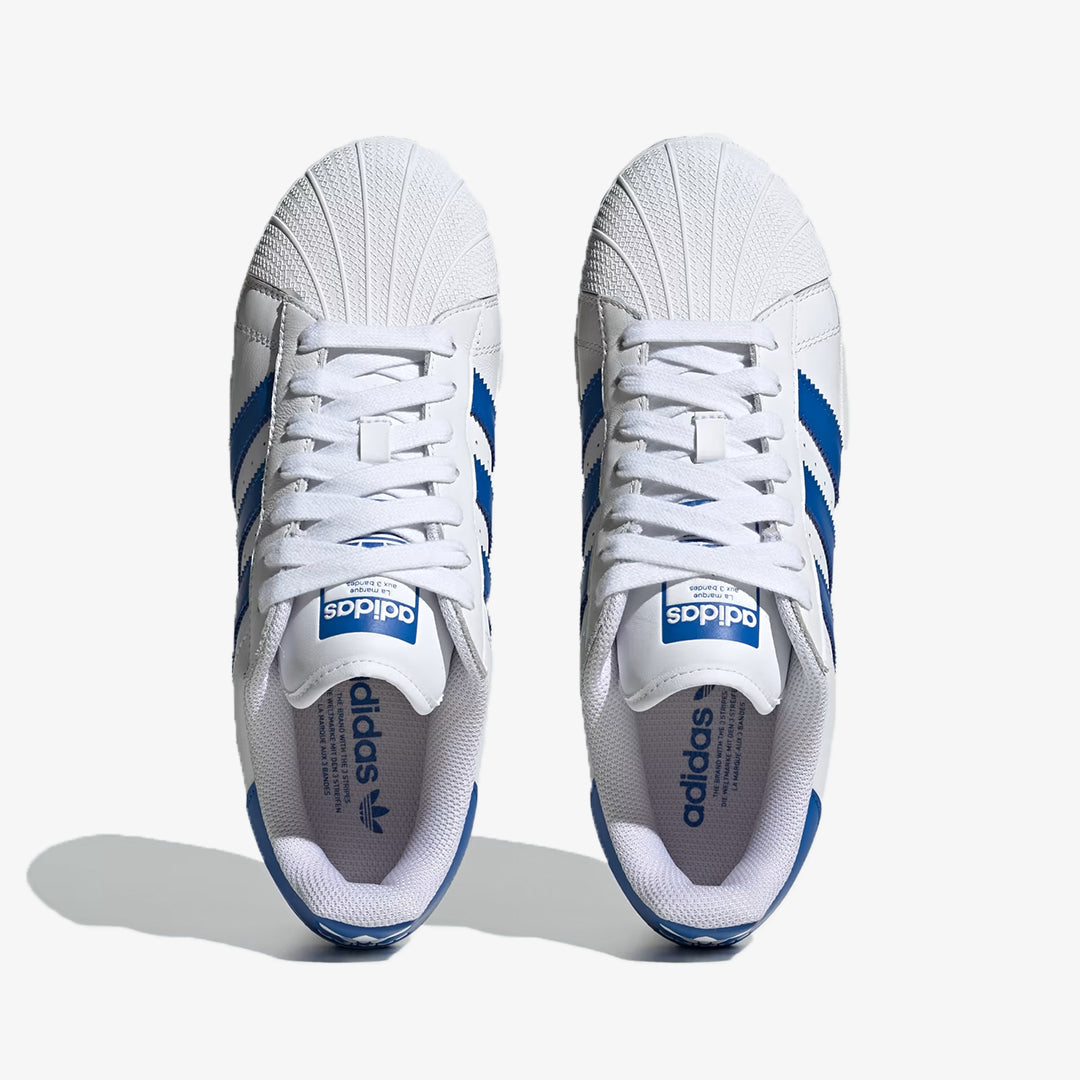 Navy Blue Superstar Blue Stripes Womens Adidas Superstar Women's Size 6-White Leather With Navy Blue Stripe-EUC Navy Blue Superstar Blue Stripes Womens Adidas Superstar Women's Size 6-White Leather With Navy Blue Stripe-EUC