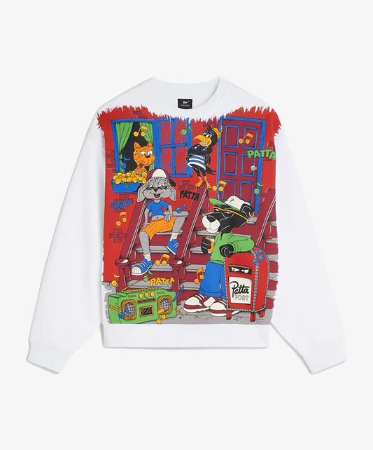 PATTA |  BLOCK PARTY CREWNECK SWEATER { WHITE