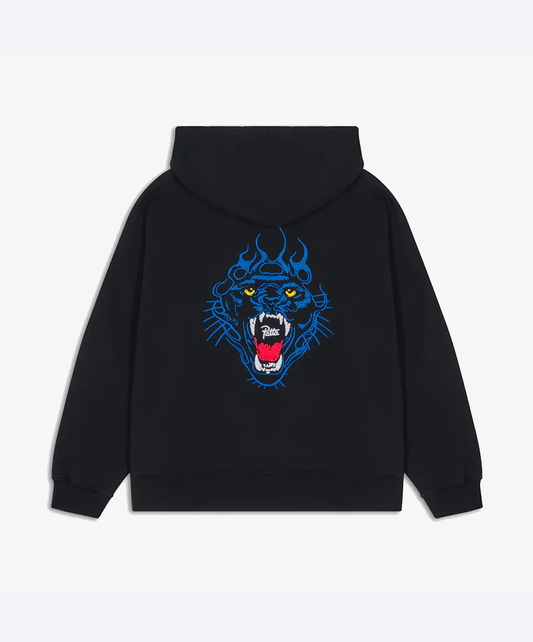 PATTA |  EMBROIDERED FIRE PANTHER HOODED SWEATER { BLACK