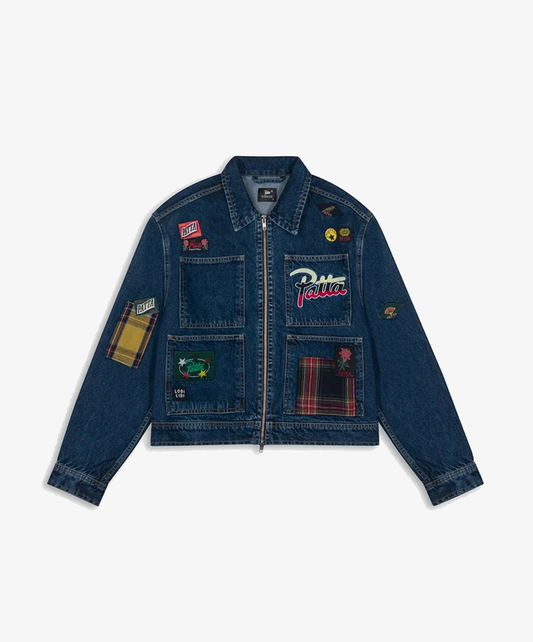 PATTA | WHOLE LOTTA LABELS DENIM JACKET { LIGHT BLUE DENIM