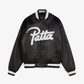 PATTA | SCRIPT LOGO SATIN VARSITY JACKET { BLACK