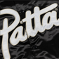 PATTA | SCRIPT LOGO SATIN VARSITY JACKET { BLACK