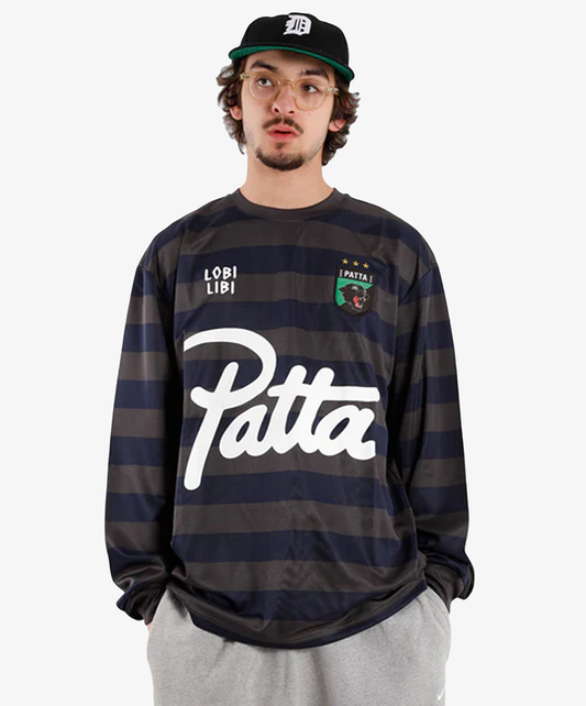 PATTA | STRIPED LONGSLEEVE FOOTBALL JERSEY { GREY