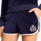 SPORTY & RICH | NY CREST VELOUR SHORT { NAVY/CREAM