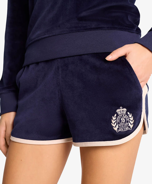 SPORTY & RICH | NY CREST VELOUR SHORT { NAVY/CREAM