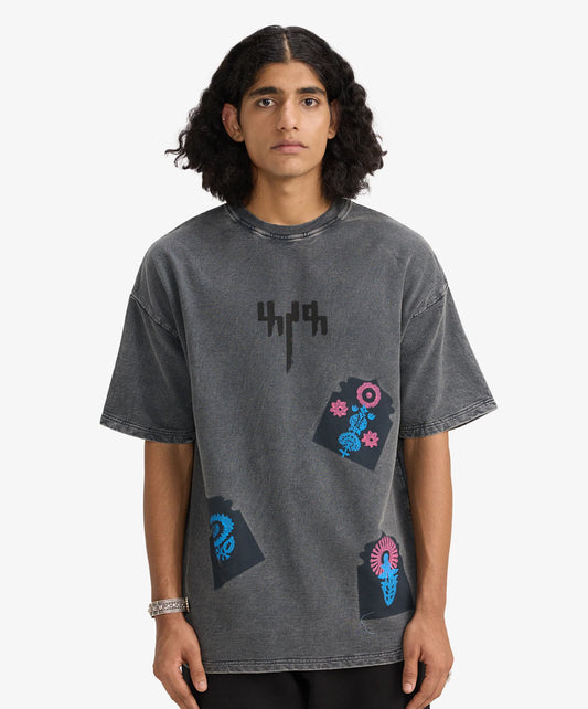 F A R A K | JAROKHA BLOCK PRINT T-SHIRT { GREY/GREY