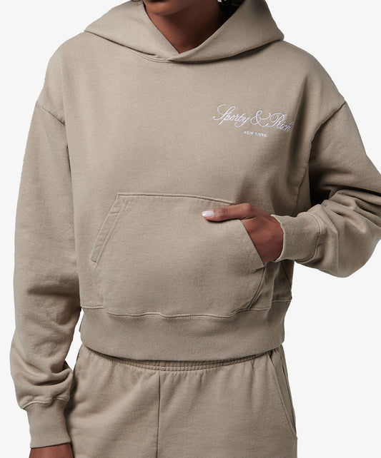 SPORTY & RICH | VENDOME SCRIPT EMBROIDERED CROPPED HOODIE { BEIGE