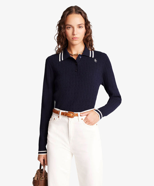 SPORTY & RICH | SRC CABLEKINT POLO { NAVY/CREAM