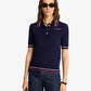 SPORTY & RICH | SERIF MINI CABLE POLO T-SHIRT { NAVY