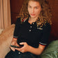 SPORTY & RICH | SERIF MINI CABLE POLO T-SHIRT { NAVY