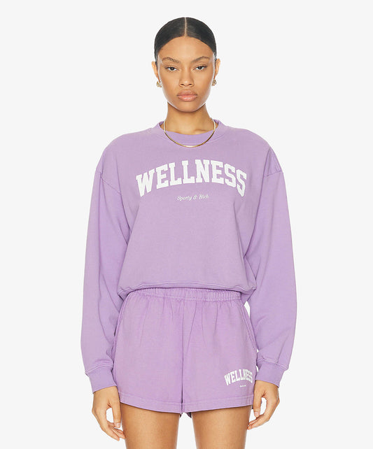 SPORTY & RICH | WELLNESS IVY CROPPED CREWNECK { VIOLET/WHITE