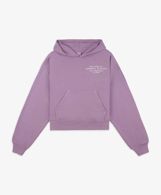 SPORTY & RICH | HEALTH INITIATIVE CROPPED HOODIE { SOFT LAVENDER/WHITE