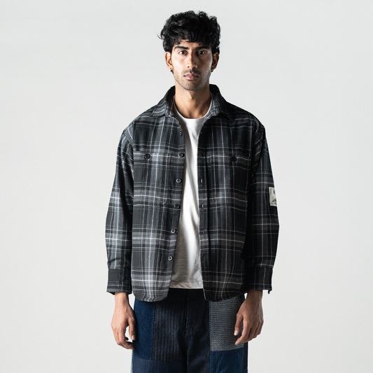 Superkicks | EMBROIDERED FLANNEL SHIRT  { GREY/BLACK