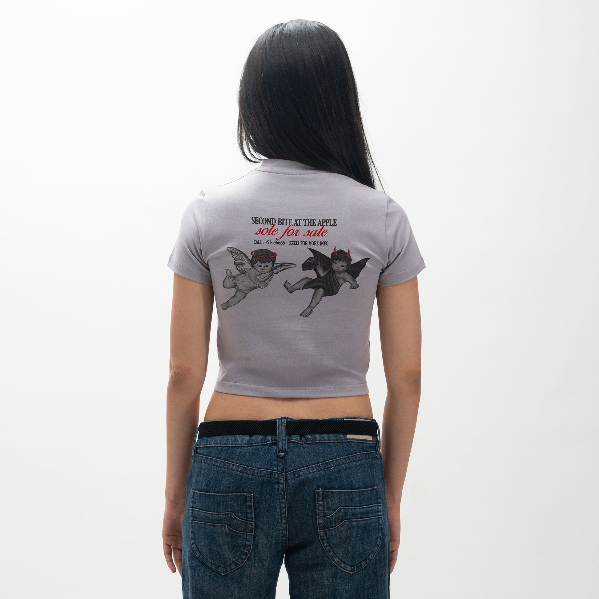 Superkicks ‘Second Chances’ Women's Premium Crop Top with Cupid and Demon graphic print