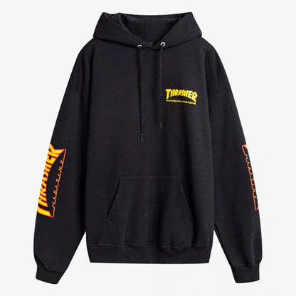 Thrasher | FLAME HOODIE DOUBLE LOGO FLAME PRINT HOODIE  { BLACK